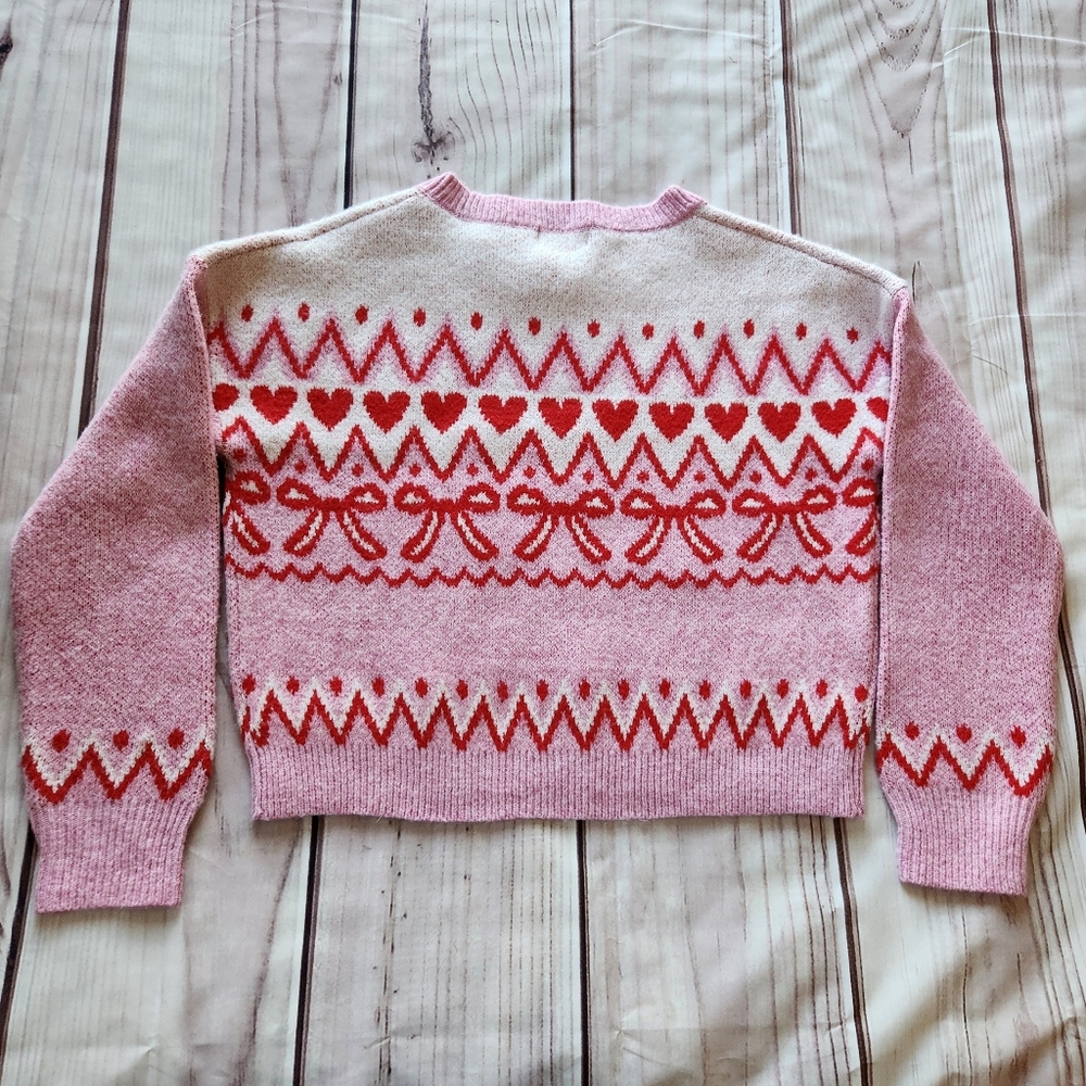 NWT Paris Hilton Pullover Crewneck Sweater Pink Hearts Bows | Women's Size M - Picture 8 of 10